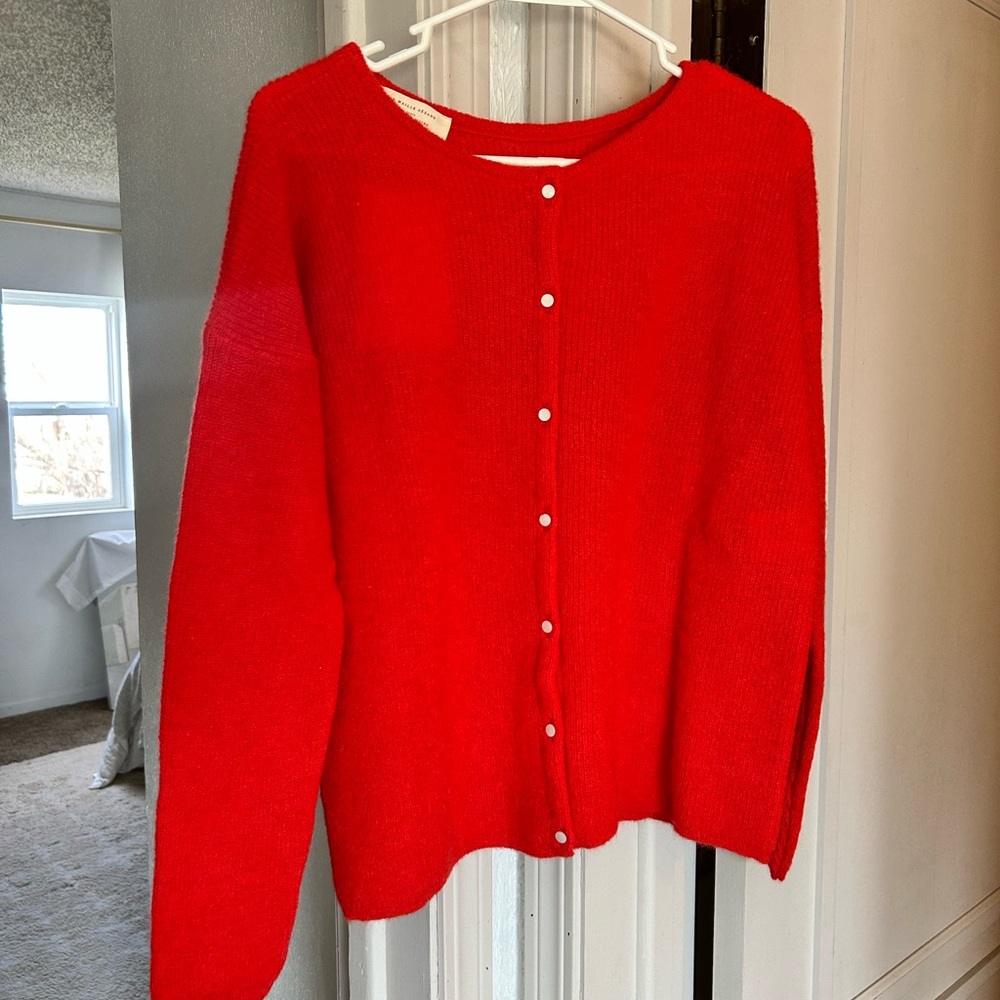 Sezane Gaspard Button-Up Sweater - Red